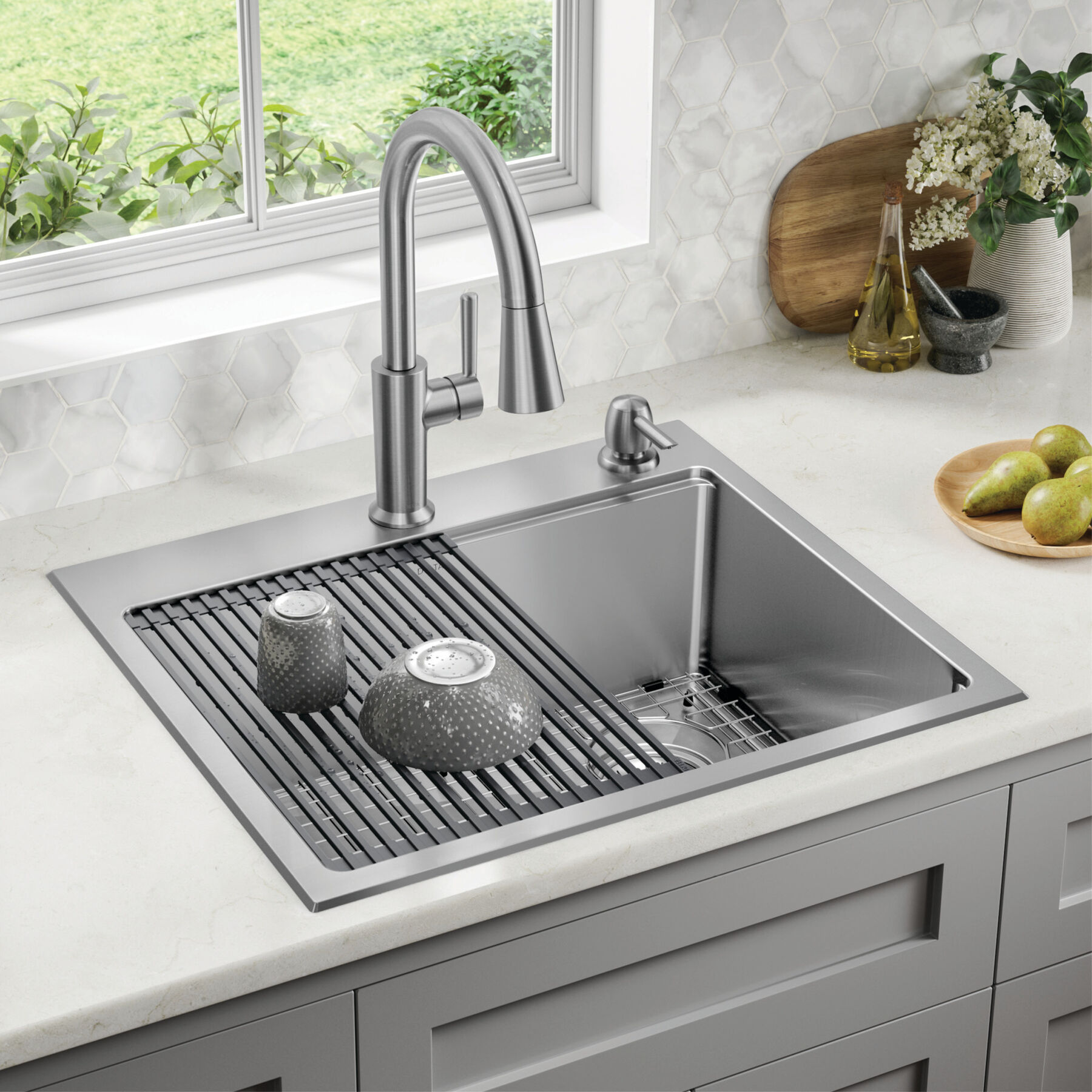 25&rdquo; Stainless Steel Workstation Kitchen Sink Drop-In Undermount Single Bowl with WorkFlow&trade; Ledge and Accessories